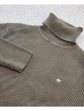 Vintage Y2K Lauren RL Ribbed Turtleneck Size Large Embroidered Logo 100% Cotton